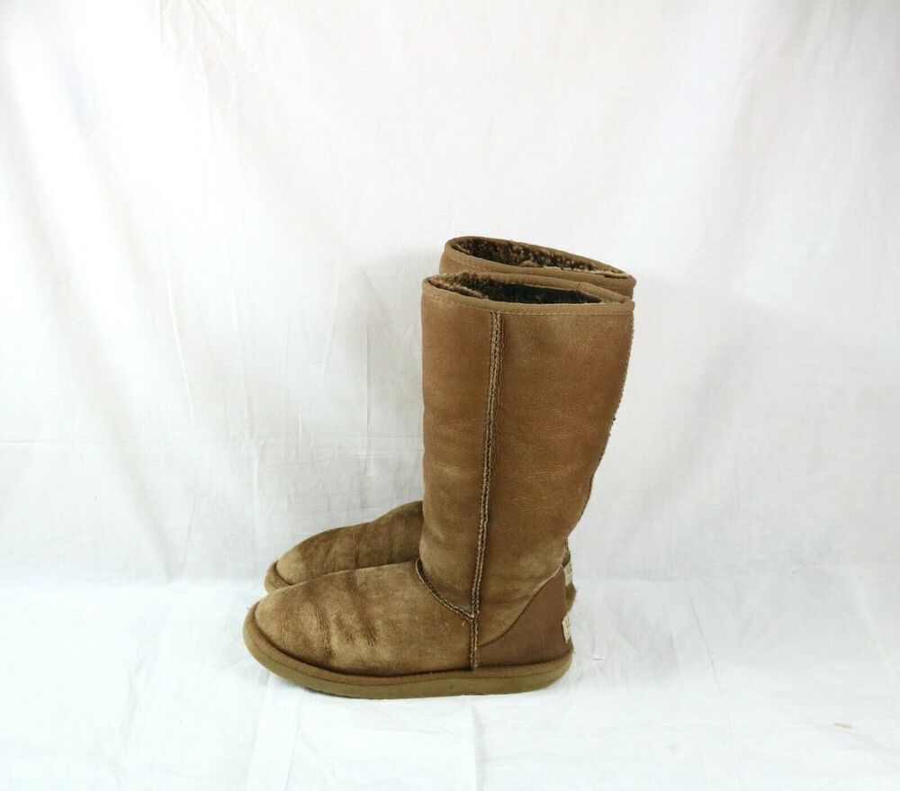UGG Boots 8 Metallic Bronze Classic Tall Leather Sheepskin Lined Shoes 5823